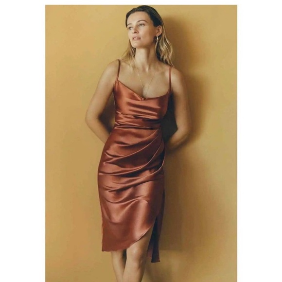 Anthropologie Nakasha Satin Ruched Mini Slip Dress